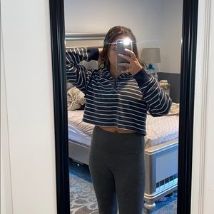 zip-up striped cropped hoodie